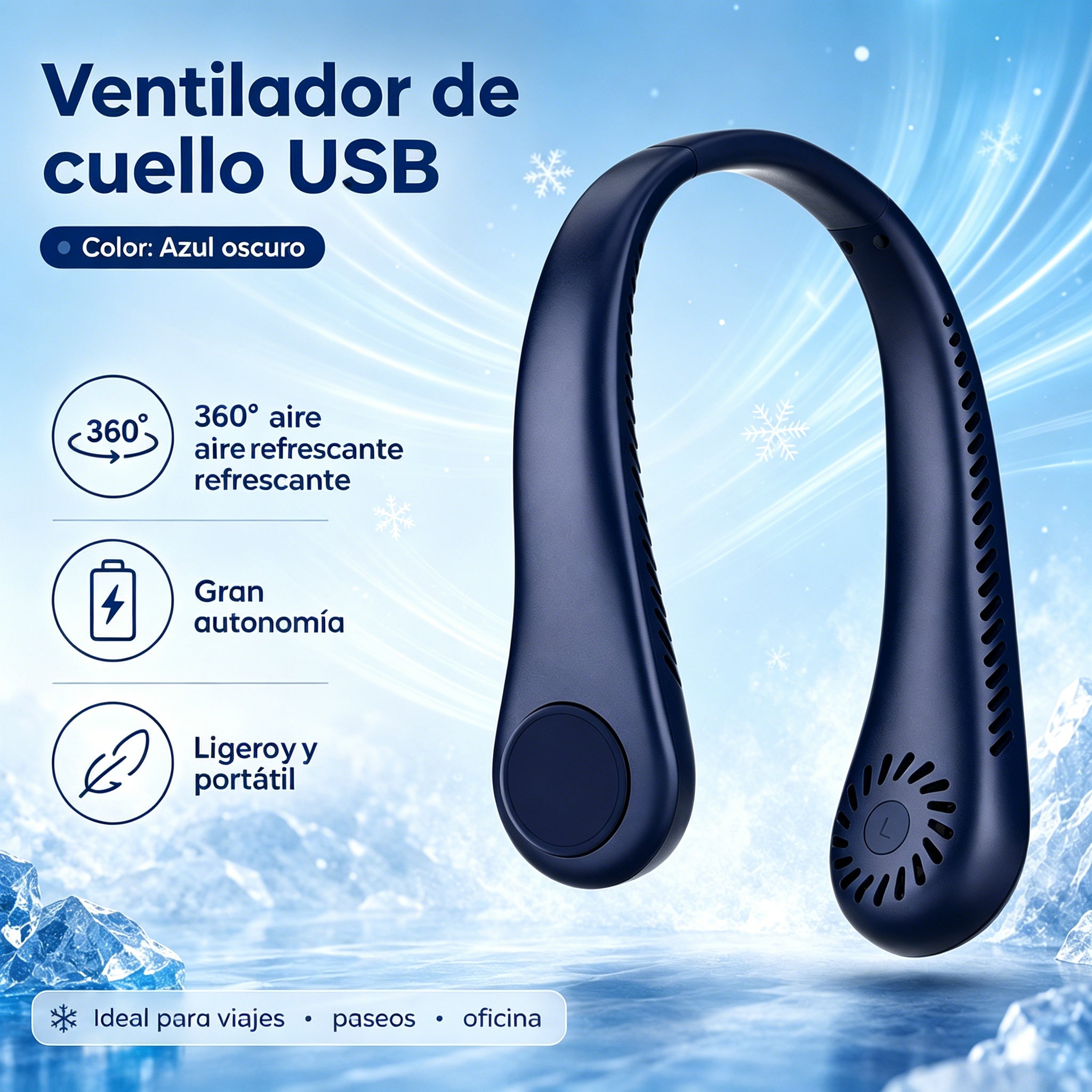 💨 Ventilador de aire acondicionado con cuello – Extremadamente silencioso, portátil y giratorio 360° – Ideal para el verano 🌞