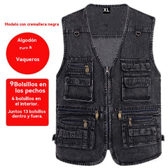 ✨【XL-7XL】2026 Chaleco vaquero multibolsillos para hombr