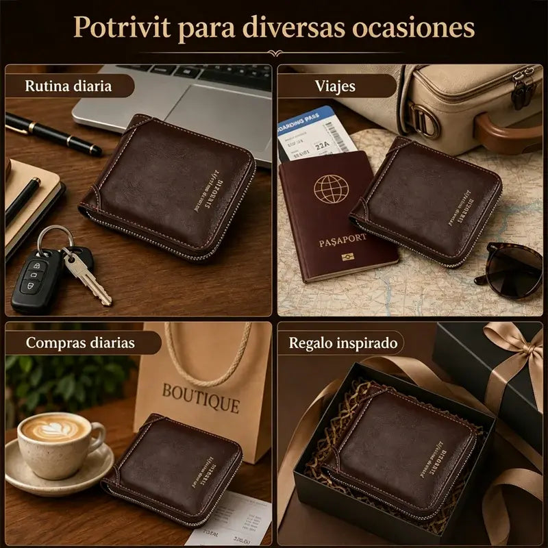👛 Cartera de cuero para hombre estilo retro – Multifuncional con cremallera, funda para carnet de conducir, corta y práctica 🧾🔑