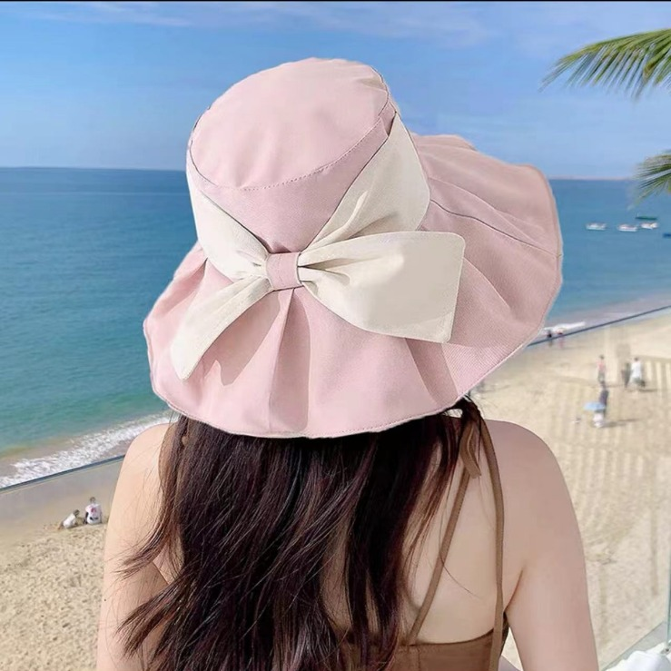 🎀☀️Sombrero de sol de ala ancha con lazo