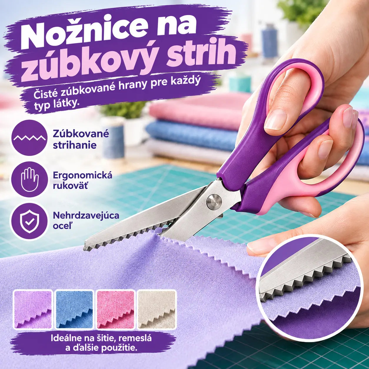 👗✂️ Krajčírske nožnice s ozdobným ostrím – Profesionálne na cikcakové a vlnité strihanie | Ideálne na látky, patchwork a DIY projekty