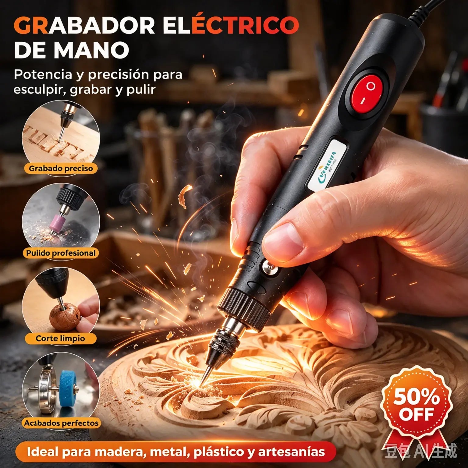 Amoladora eléctrica portátil multifuncional pequeña, adecuada para tallar y pulir.