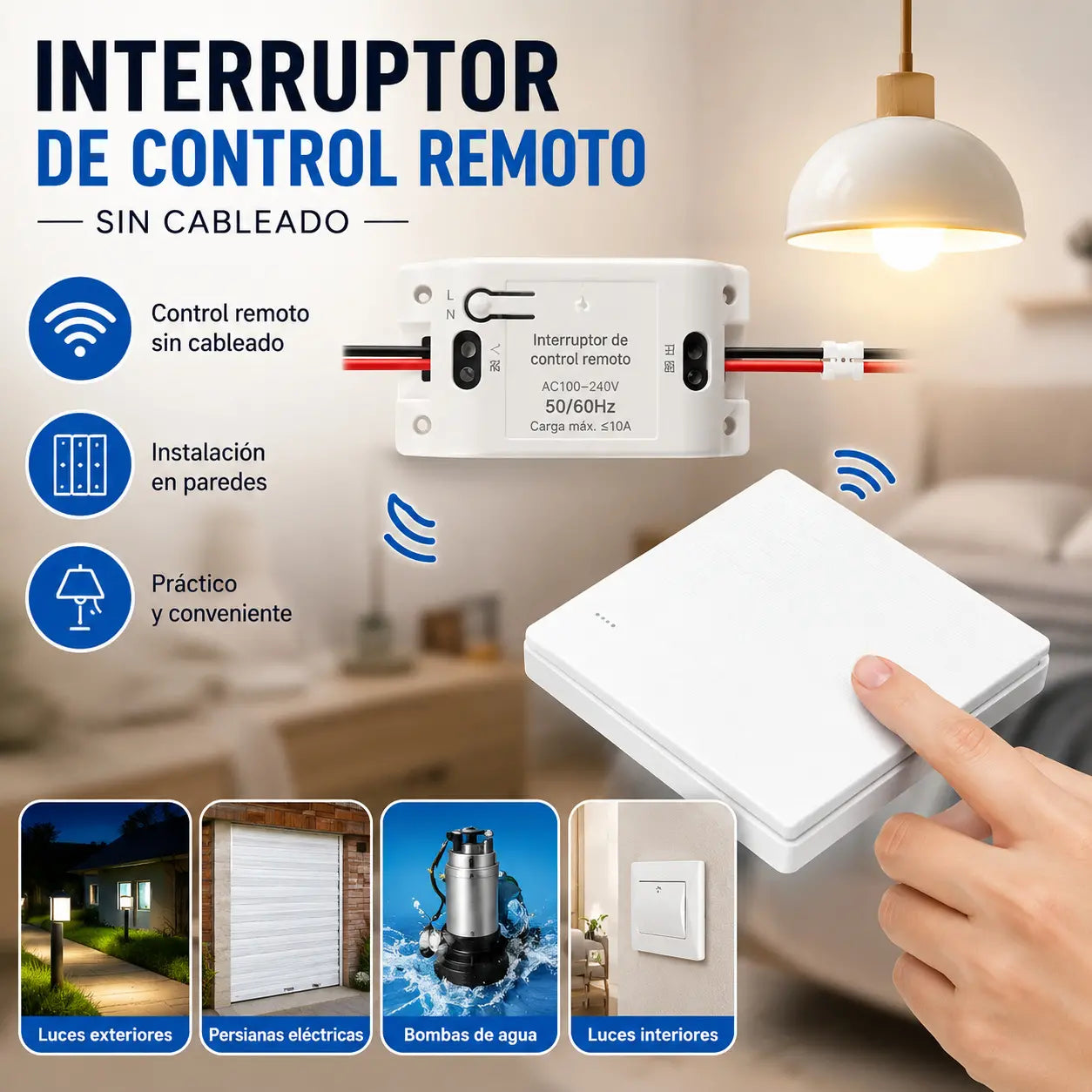 🎁Interruptor de control remoto inalámbrico; no requiere cableado ni instalación.