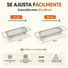🧺 Escurridor de acero inoxidable extensible para fregadero – Bandeja plegable multiusos para verduras, frutas y vajilla 🍎