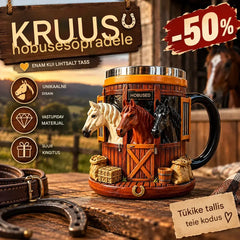 3D-hobusetalli kujundusega kohvikruus – reljeefne roostevaba teras – kingitus hobusesõpradele