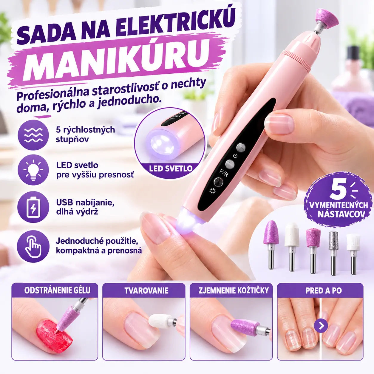 💅✨Prenosná elektrická brúska na nechty 2 v 1 s UV lampou