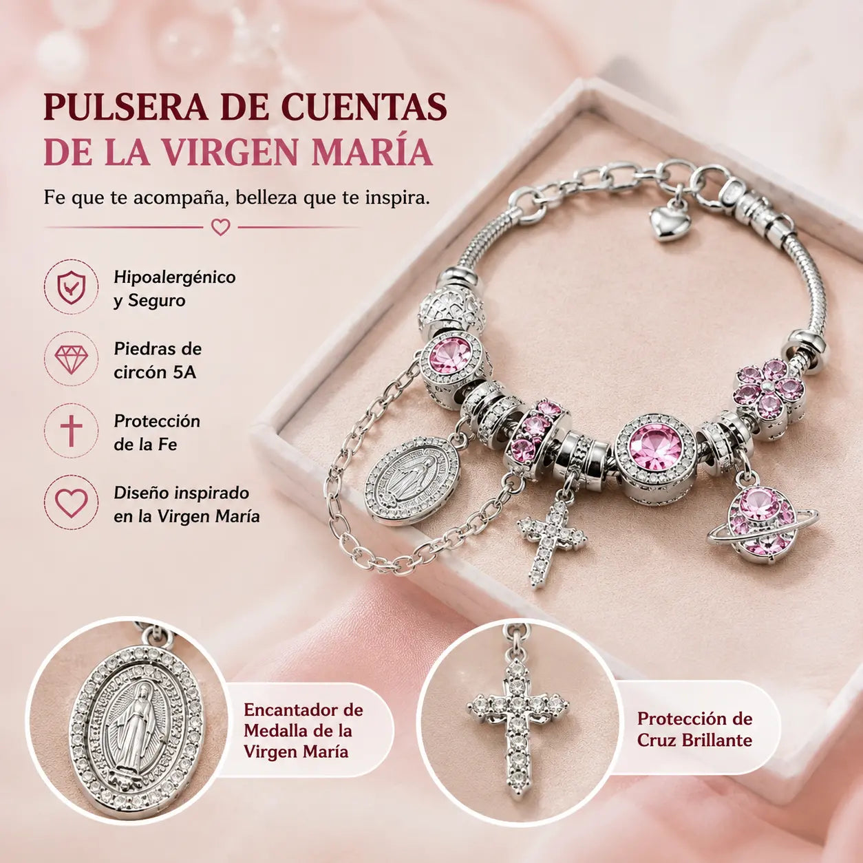 ✨Pulsera de cuentas de la Virgen María - Cadena de hueso de serpiente bicolor en oro y plata
