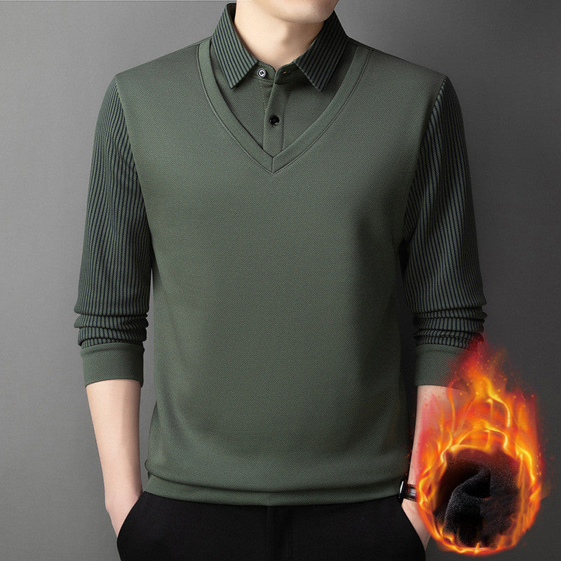 👔[M-4XL]Suéter de dos piezas de chenilla sintética para hombre con terciopelo y engrosamiento para mantener el calor