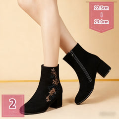 🥰🥰【35-40】Botas de mujer con punta redonda y tacón grueso, bordadas y cepilladas