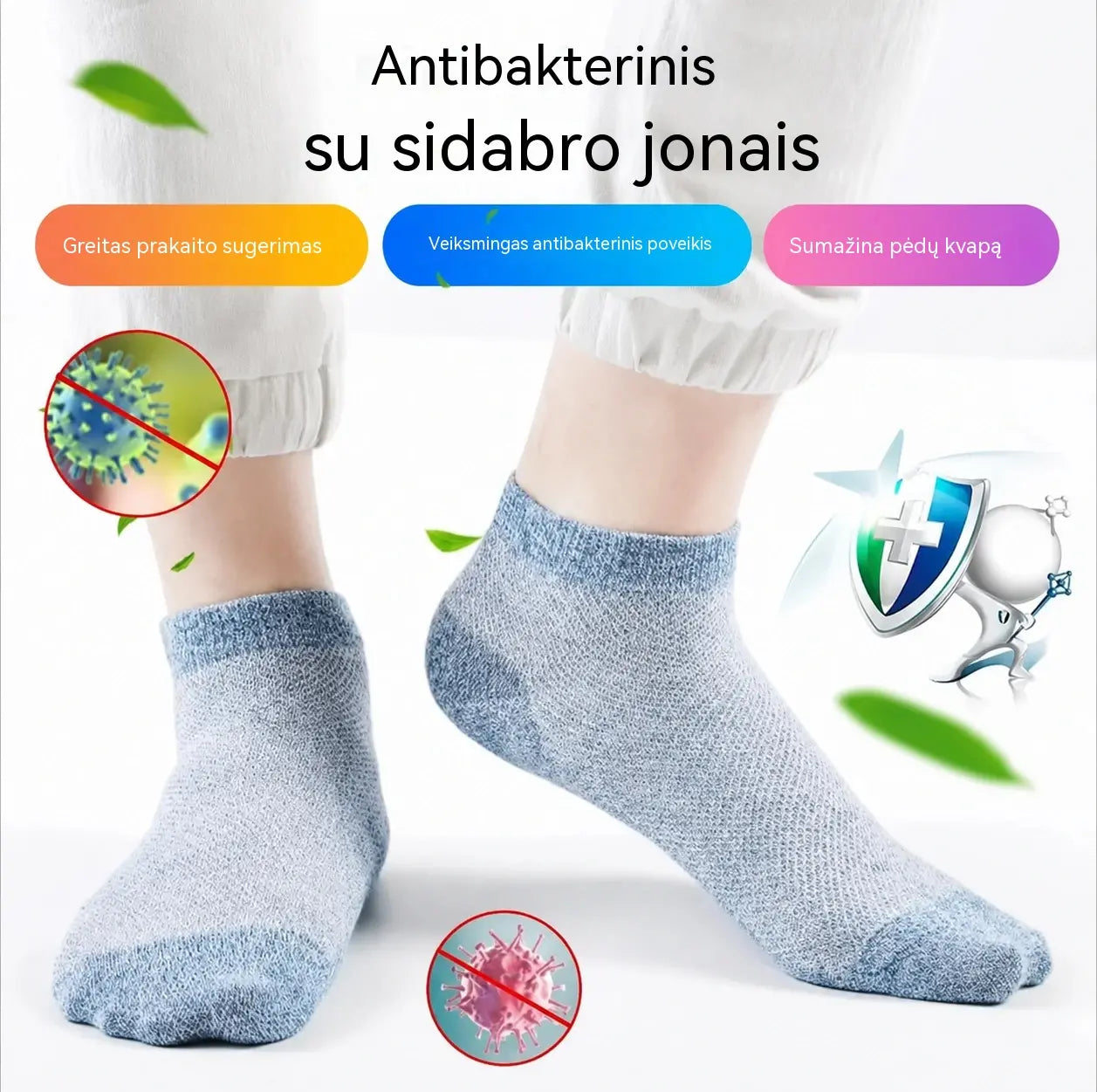 🔥10 porų už 25 €⚡🧦 Kvėpuojančios, antibakterinės ir kvapą neutralizuojančios vyriškos kojinės