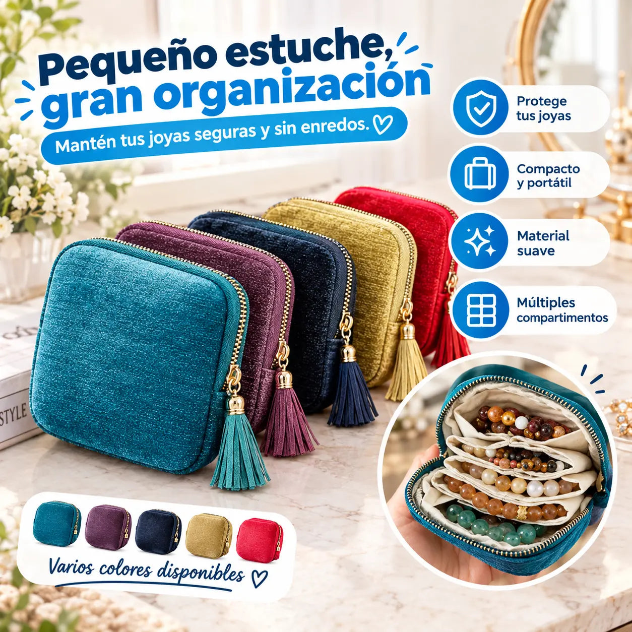 📢📢 ¡55% de descuento! ⏰ Minibolso de viaje para joyas con cremallera: compacto y portátil, perfecto para guardar anillos, pendientes y collares ✨