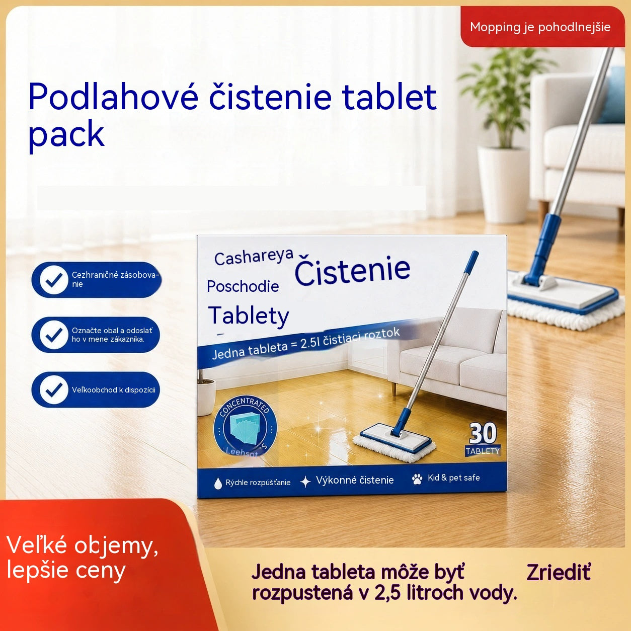 💦🏡【3 balenia, spolu 90 obrúskov】Vo vode rozpustné obrúsky na čistenie podláh
