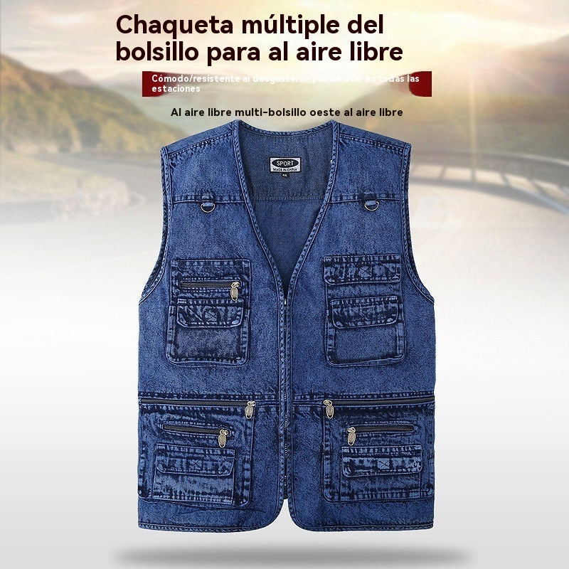 🔥【Oferta por tiempo limitado】【XL-7XL】2025 Chaleco vaquero multibolsillos para hombr
