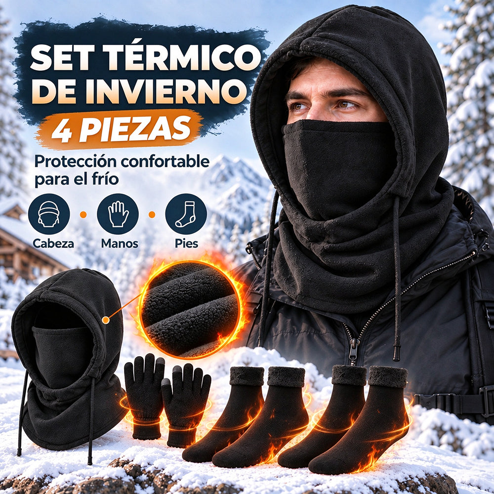 🧣❄️ Set de 4 Piezas de Invierno para Hombre y Mujer | Gorro, Guantes, Calcetines y Mascarilla de Cuello | Térmico, Afelpado y Cortavientos 🧤