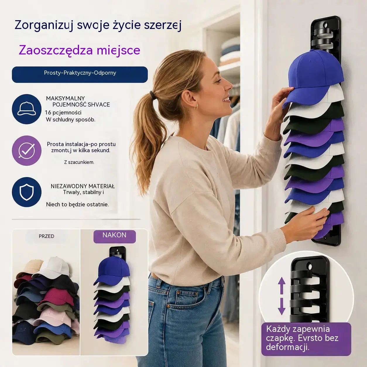 【2 sztuki】Organizator na czapki oszczędzający miejsce