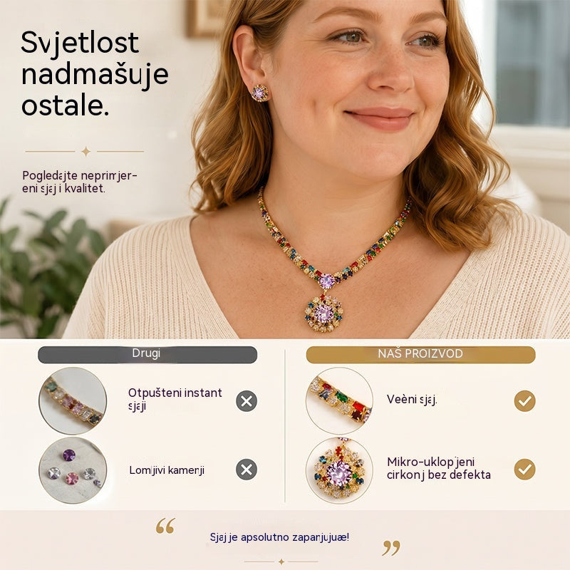 💎 ✨ Set ogrlice i naušnica od blistavog kubnog cirkona: bezvremenska elegancija, savršen poklon, idealan za vjenčanja, zabave ili kao svakodnevni luksuzni modni dodatak 💍