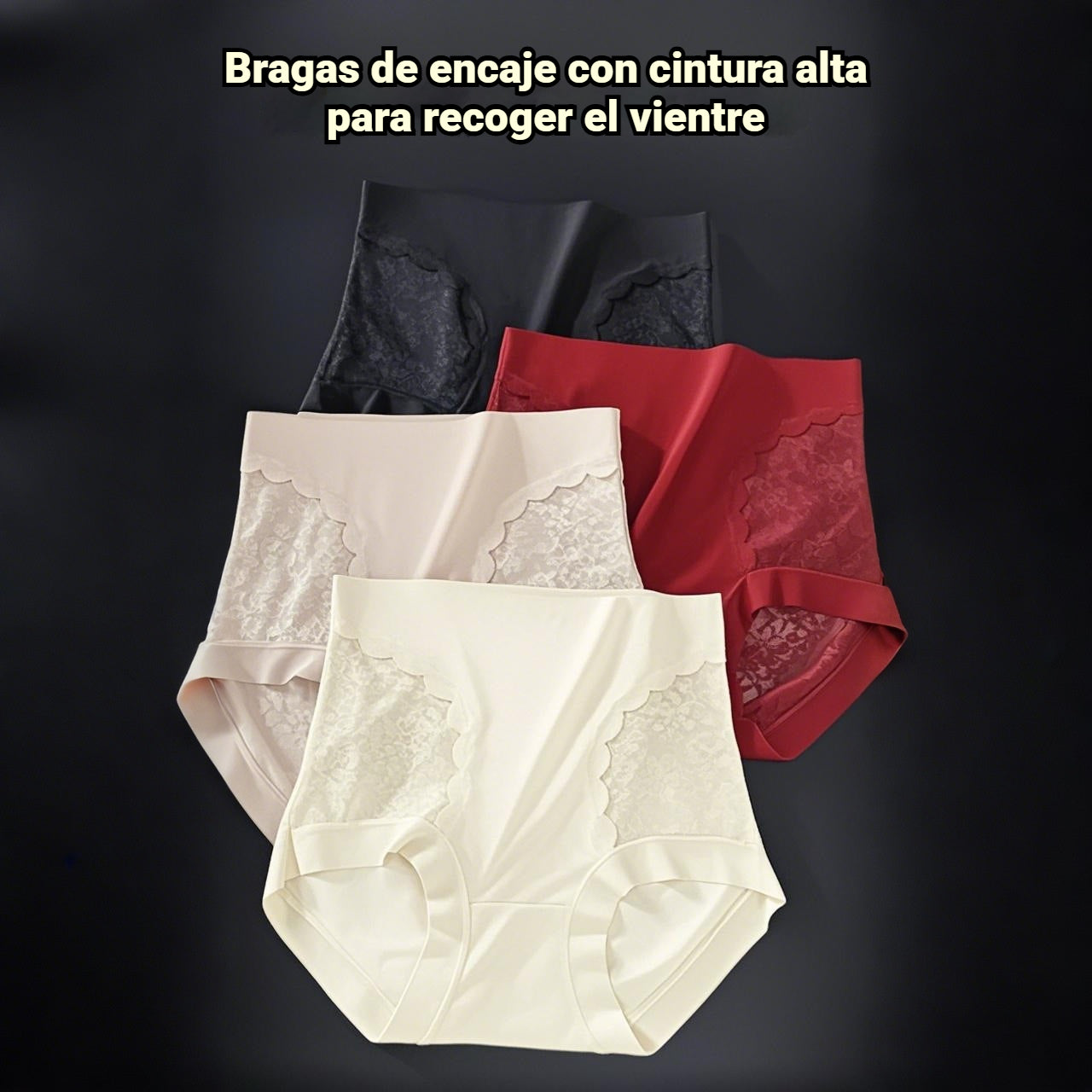 🔥【5 pieza 27 euros】Braguitas de control de abdomen de alta elasticidad con encaje sin costuras para mujer, bragas moldeadoras y levantadoras de glúteos