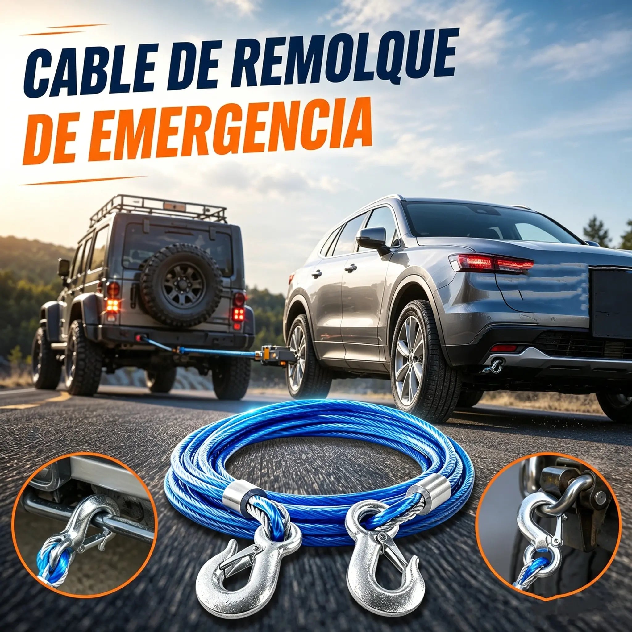 📢📢 ¡Oferta a mitad de precio! ⛓️🚗 Cuerda, cable o cincha de remolque/rescate para coche de 4 metros con ganchos; capacidad de carga de 5 toneladas.