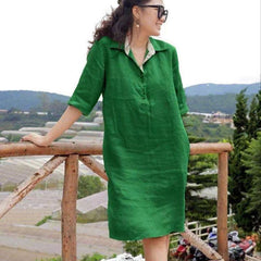 🔥🔥Oferta de tiempo limitado【S-5XL】 2025 nuevo vestido suelto de longitud media con cuello en V de talla grande para mujer de verano