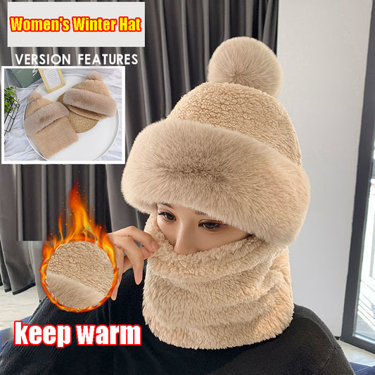 🔥El nuevo gorro cálido de invierno hecho de lana de cordero y para el cuello, es cálido y grueso