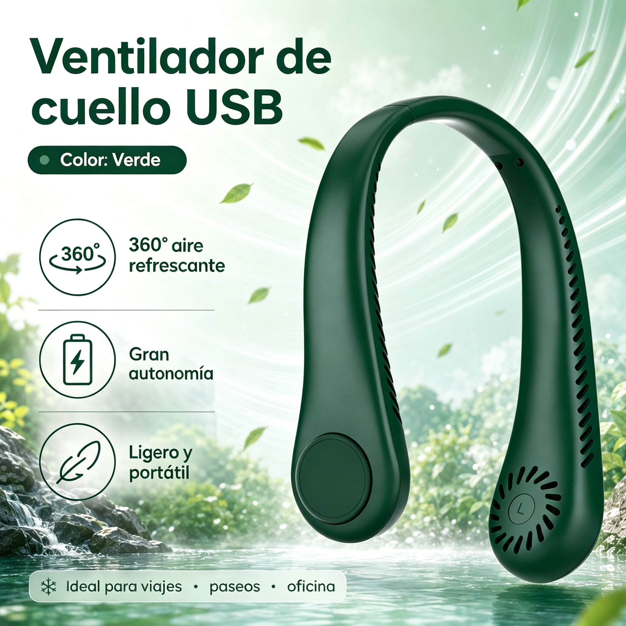 💨 Ventilador de aire acondicionado con cuello – Extremadamente silencioso, portátil y giratorio 360° – Ideal para el verano 🌞