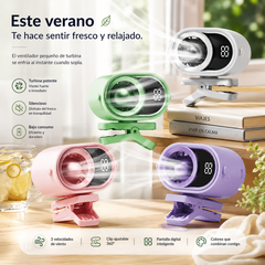 🌀 Ventilador manos libres con pantalla LED, clip integrado y 199 niveles de ajuste