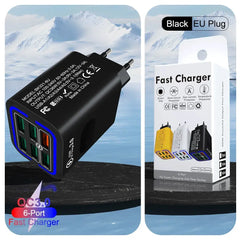 ⚡📱 Cargador USB de 6 puertos con QC3.0 – Carga hasta 6 dispositivos a la vez con alta potencia 💪