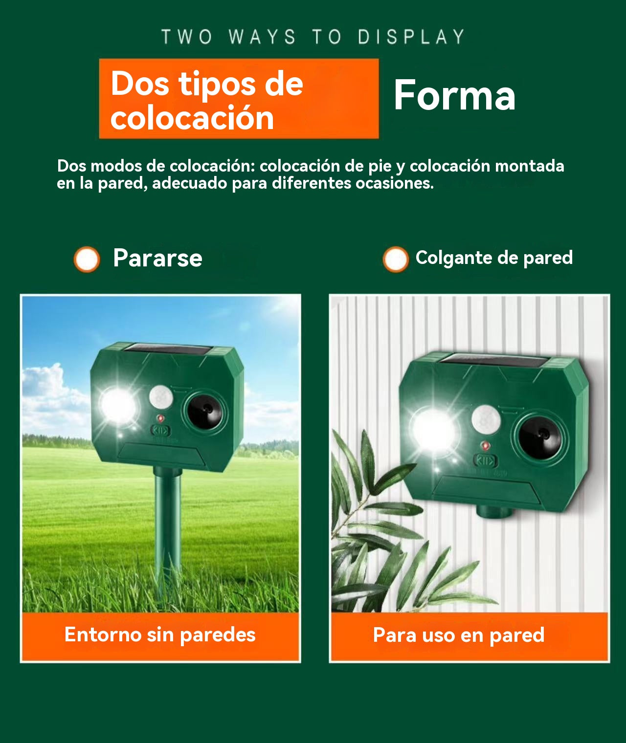 🔥Oferta especial🔥Repelente ultrasónico de aves para exteriores con energía solar, dos bocinas y luces intermitentes