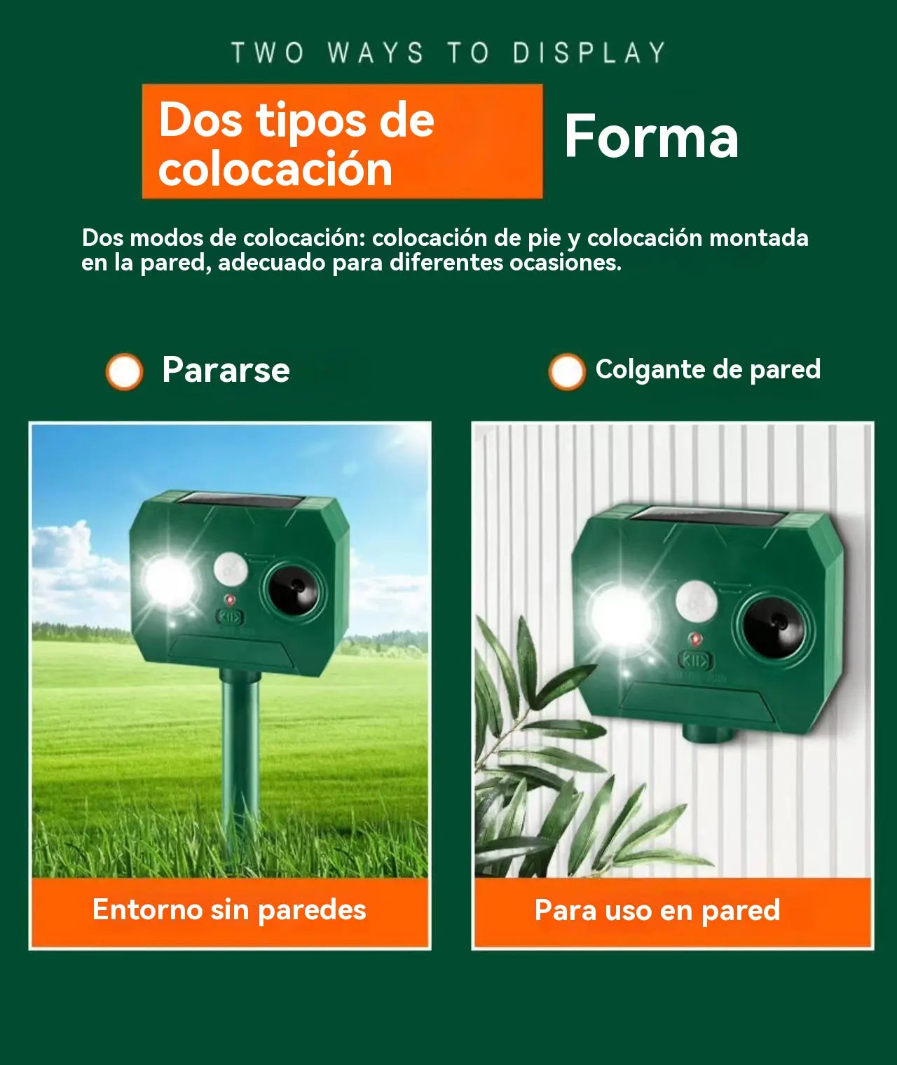 🔥Repelente ultrasónico de aves para exteriores con energía solar, dos bocinas y luces intermitentes