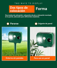 🔥Oferta especial🔥Repelente ultrasónico de aves para exteriores con energía solar, dos bocinas y luces intermitentes