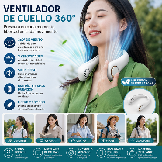 🌀💯Ventilador de cuello silencioso recargable por USB