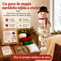⛄️🎄Kit para hacer un adorno de muñeco de nieve en espiral a crochet (incluye hilo suave, aguja de crochet, cuentas navideñas, decoraciones de copos de nieve e instrucciones paso a paso)