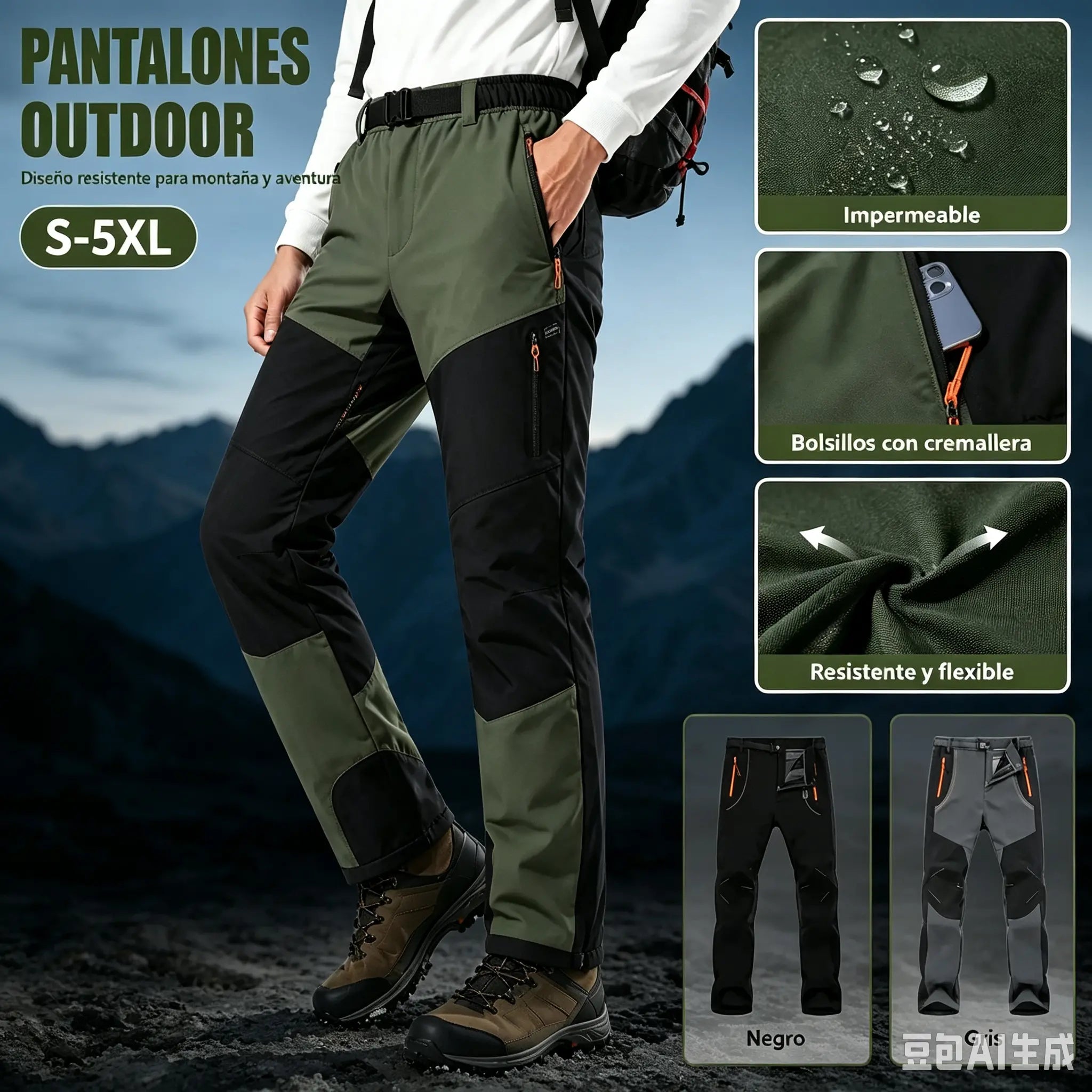 【S-5XL】Pantalones de senderismo para hombre, suaves, impermeables, a prueba de viento, transpirables, cálidos y gruesos, de polar para deportes al aire libre.