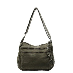 👜✨Bolso bandolera de lona desgastada de gran capacidad: diseño con múltiples compartimentos con cremallera y correa ancha ajustable para el hombro.