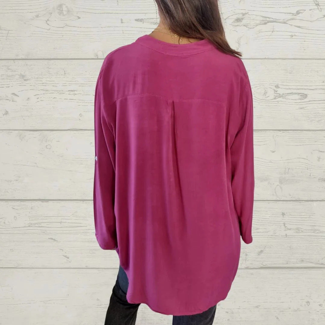 🔥【S-5XL】nueva camisa casual de color sólido con cuello en V