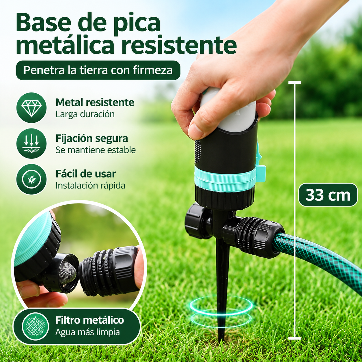 Sistema de riego automático con rotación de 360° para jardín, césped y patio.