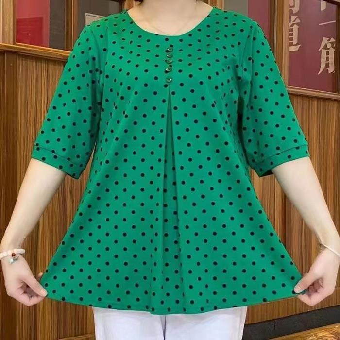 💞【L-5XL】Nueva camiseta de verano de tallas grandes de largo medio con estampado de lunares 2026