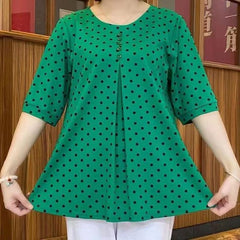 💞【L-5XL】Nueva camiseta de verano de tallas grandes de largo medio con estampado de lunares 2026