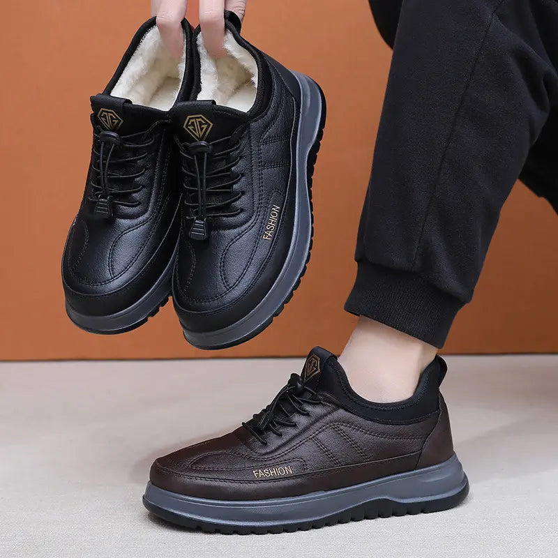 【39-45】Zapatos deportivos casuales de invierno impermeables de cuero genuino para hombre, suela de terciopelo suave, nuevo estilo