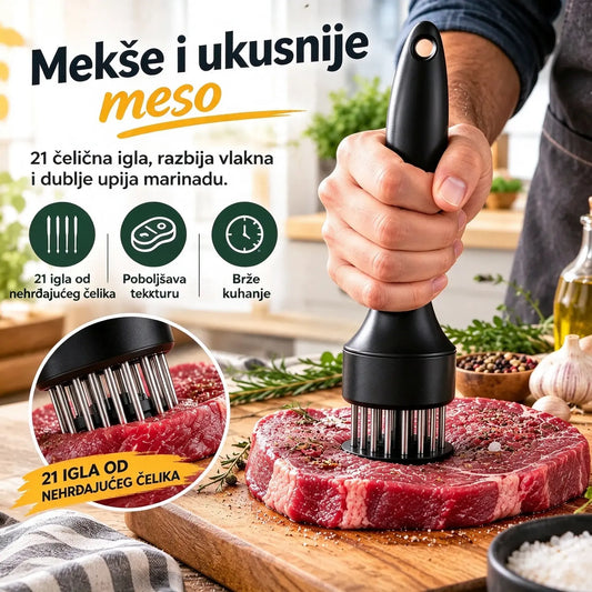 Omekšivač od nehrđajućeg čelika s 21 iglom, pogodan za odreske, roštiljanje i kuhanje.