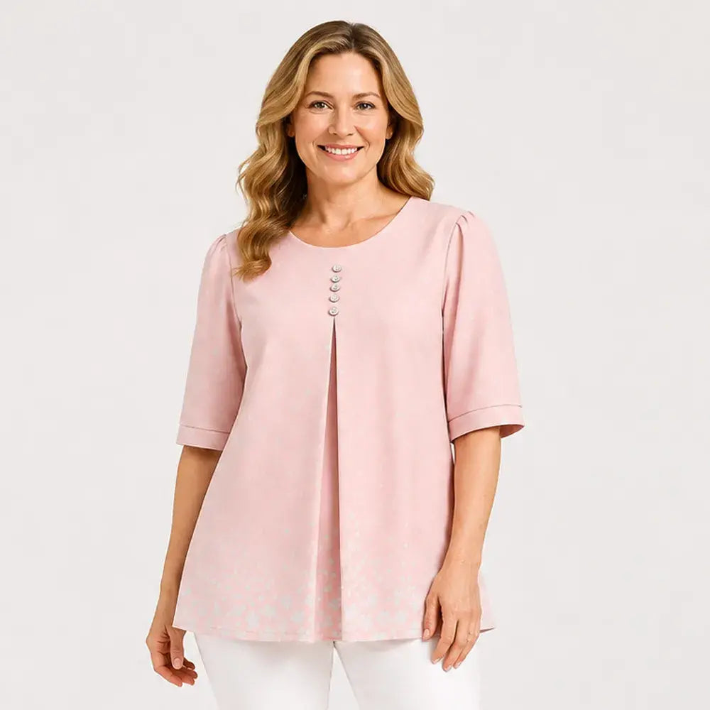 🔥【Oferta por tiempo limitado】【M-5XL】✨Blusa holgada de mujer de manga 3/4 con estampado, cuello redondo, estilo casual y elegante