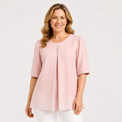🔥【Oferta por tiempo limitado】【M-5XL】✨Blusa holgada de mujer de manga 3/4 con estampado, cuello redondo, estilo casual y elegante