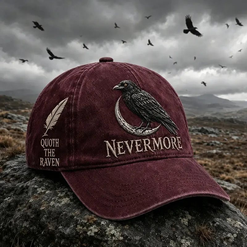 🐦‍⬛🧢 Gorra vintage Nevermore Raven | Sombrero gótico para amantes de las aves(Circunferencia de la cabeza aproximada: 56-60 cm)