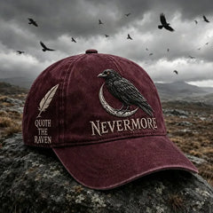 🐦‍⬛🧢 Gorra vintage Nevermore Raven | Sombrero gótico para amantes de las aves(Circunferencia de la cabeza aproximada: 56-60 cm)