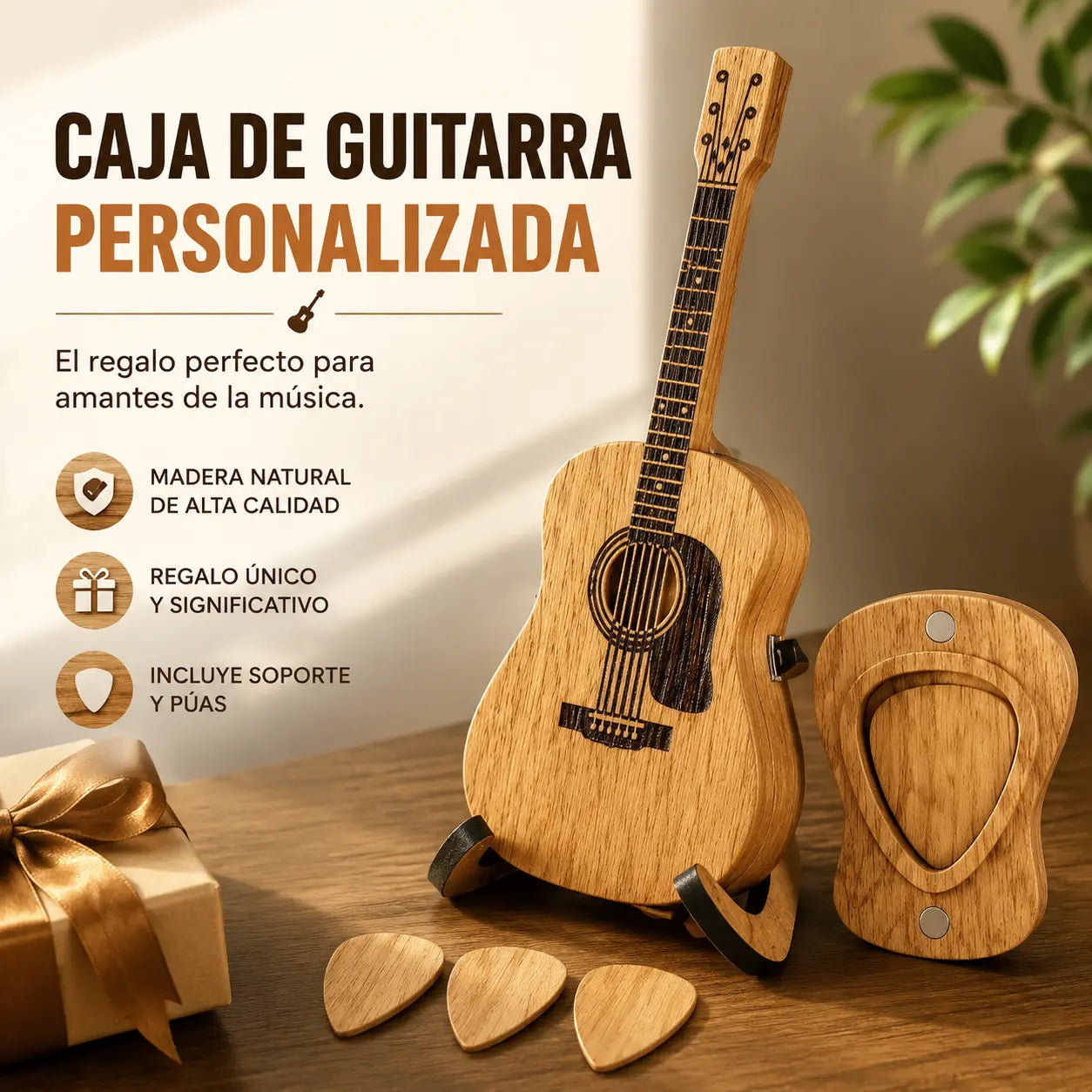🔥VENTA CALIENTE 50% DE DESCUENTO🎸Mini estuche de madera para púas de guitarra