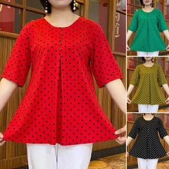 ❤️Camisa de manga corta con estampado de lunares de nuevo estilo✅Cubre la barriga y te hace lucir delgada✅Tela cómoda que no se decolora