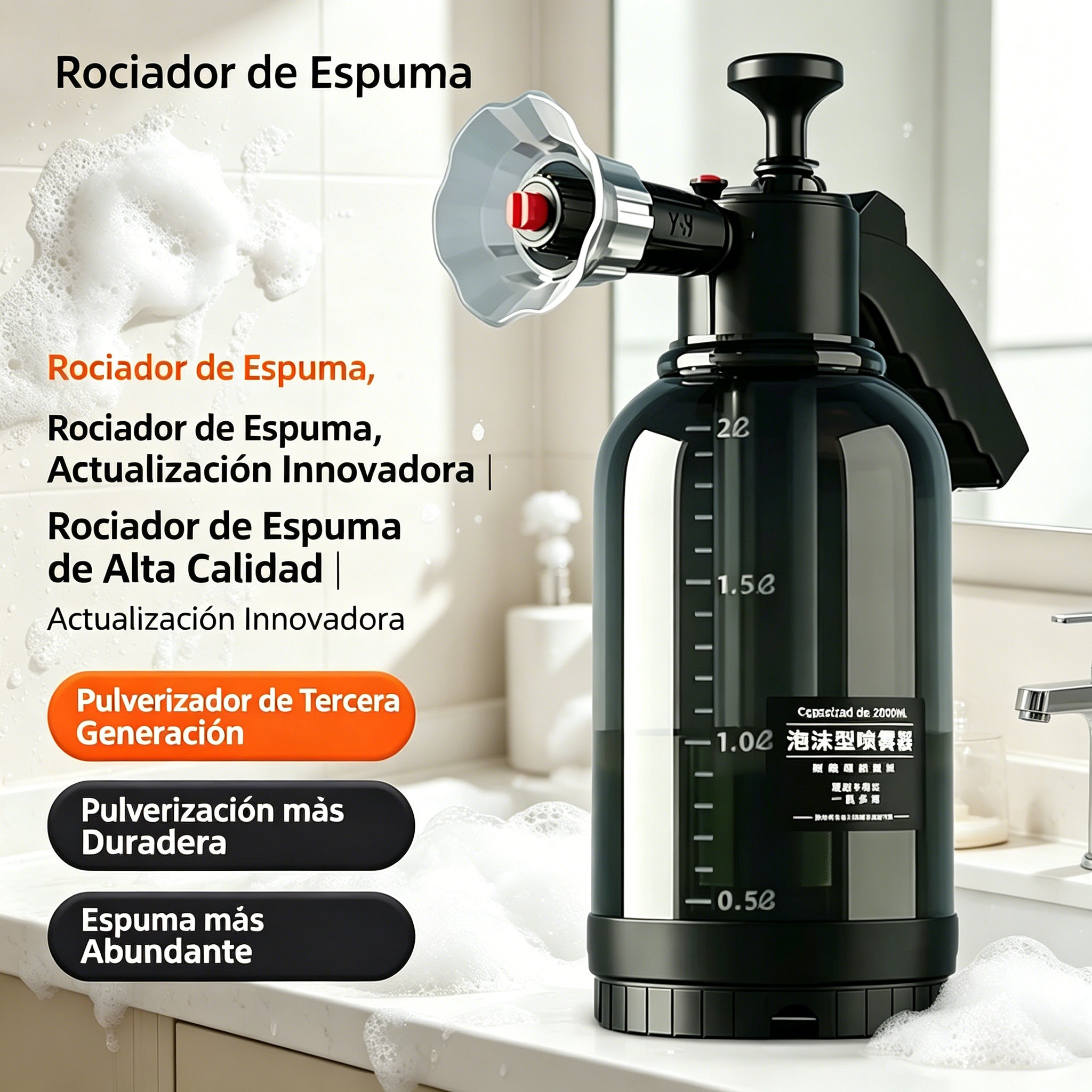 🚗 Pulverizador de espuma manual de alta presión con boquilla ajustable – ideal para coches, jardín y limpieza multiusos.