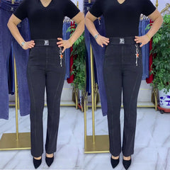 【🔥Nuevo estilo 2025】 Jeans de cintura alta de talla grande para mujer, elásticos/forro polar/sin terciopelo