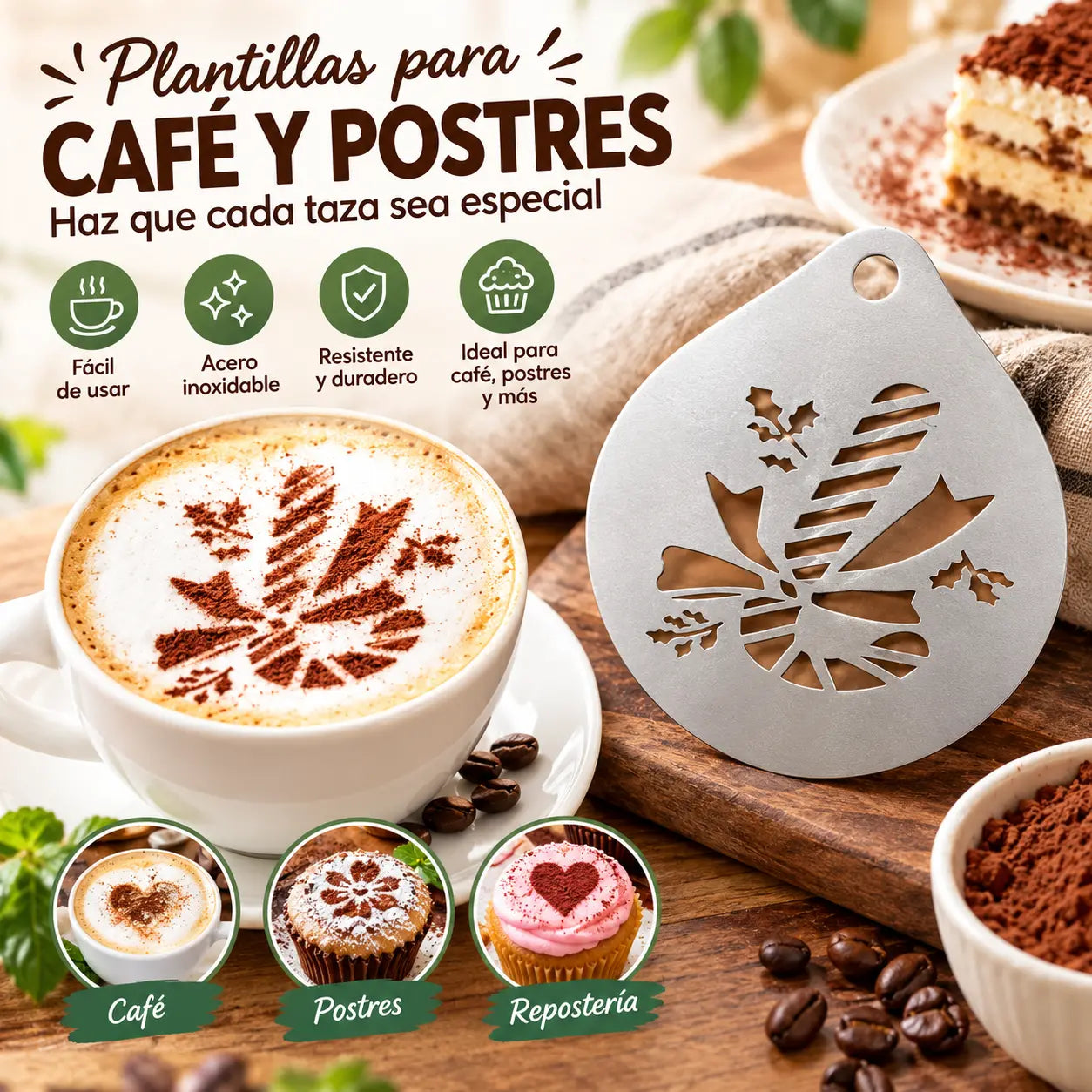☕ Molde de acero inoxidable para arte latte de café