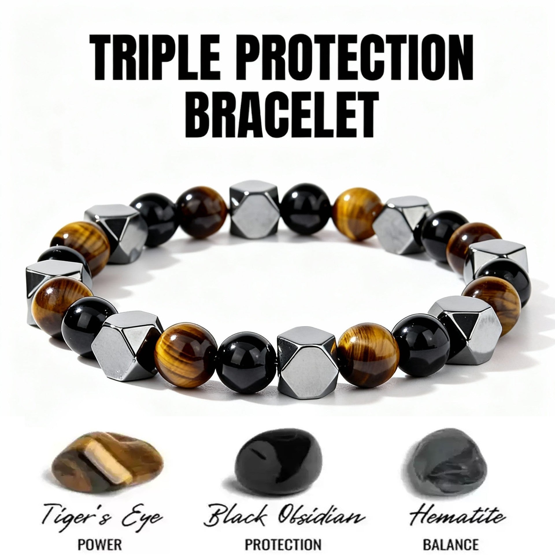 【Compra 1 y recibe 1 gratis】🔥Pulsera unisex de energía y prosperidad de ojo de tigre, ágata negra y hematita